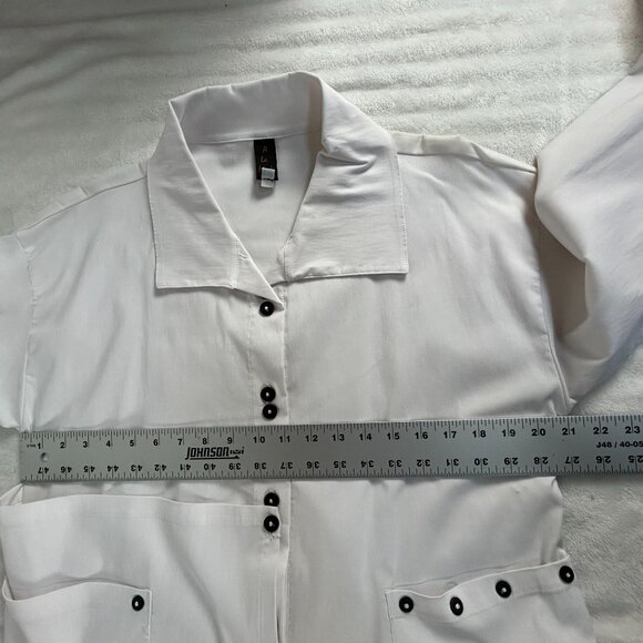 A La Mode Xiao Womens White Avant Garde Pockets Button Up Shirt Large Lagenlook - Picture 6 of 9